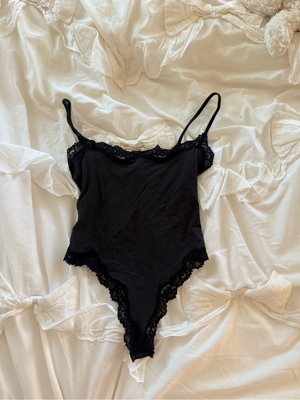 SKIMS Black Lace-Trim Bodysuit